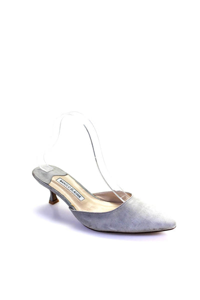 Manolo Blahnik Womens Pointed Toe Slip-On Spool Heels Mules Gray Size EUR40