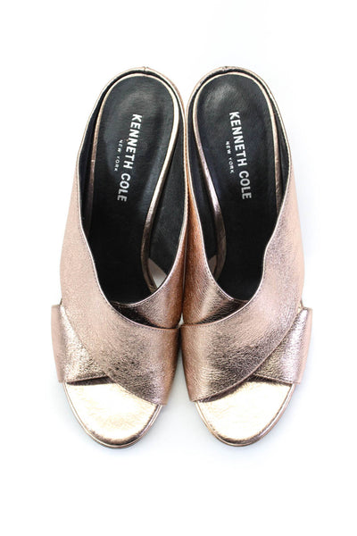 Kenneth Cole New York Womens Metallic Leather Open Toe Heels Bronze Size 7.5M