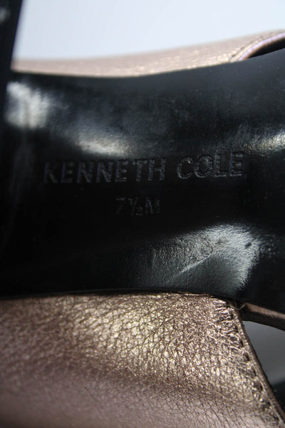 Kenneth Cole New York Womens Metallic Leather Open Toe Heels Bronze Size 7.5M