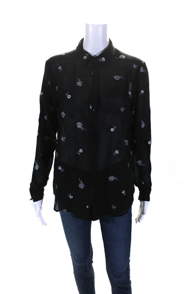 The Kooples Women's Long Sleeves Embellish Button Up Blouse Black Size XS