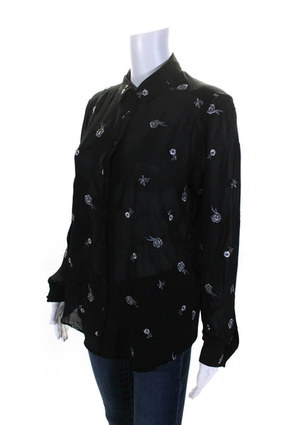 The Kooples Women's Long Sleeves Embellish Button Up Blouse Black Size XS