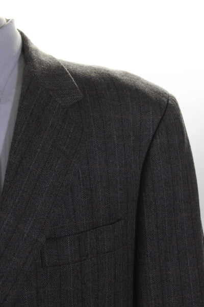 Hickey Freeman Mens Striped Two Button Blazer Jacket Gray Wool Size 42 Long