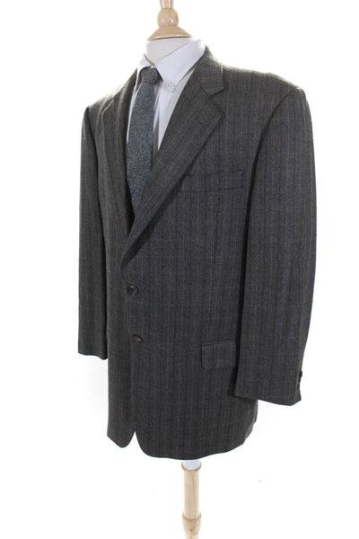 Hickey Freeman Mens Striped Two Button Blazer Jacket Gray Wool Size 42 Long