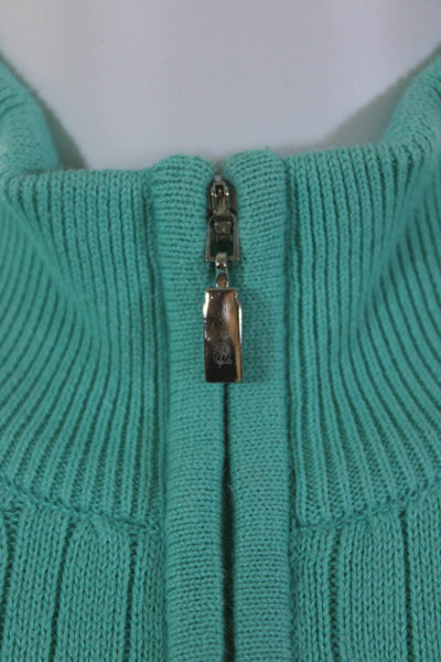 Astra Classic Womens Teal Cotton Cable Knit Full Zip Cardigan Sweater Top Size M