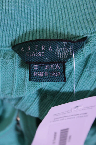 Astra Classic Womens Teal Cotton Cable Knit Full Zip Cardigan Sweater Top Size M