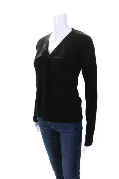 ALC Womens Black Cotton V-Neck Twist Front Long Sleeve Blouse Top Size L