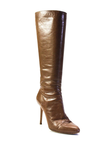 Jimmy Choo Womens Brown Leather Zip High Heels Knee High Boots Shoes Size 7