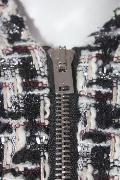 IRO Womens Wool Blend Metallic Woven Long Sleeve Zip Up Jacket Black Size 32