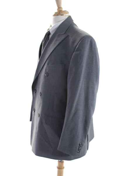 Paul Frederick Mens Gray Wool Double Breasted Long Sleeve Blazer Size 44R