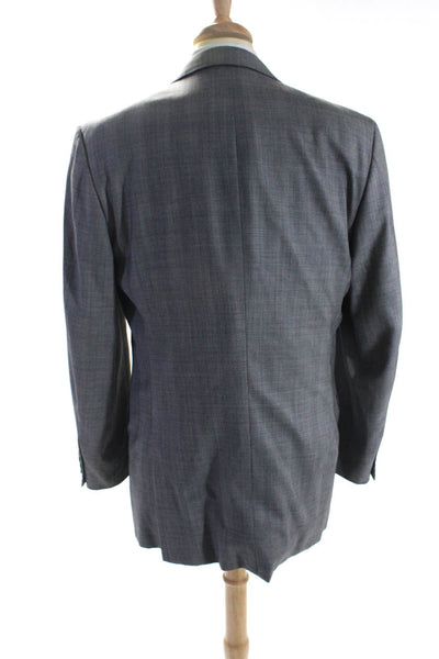 Hickey Freeman Mens Gray Wool Glen Plaid Two Button Long Sleeve Blazer Size 42L