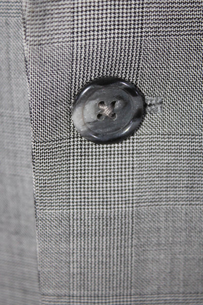 Hickey Freeman Mens Gray Wool Glen Plaid Two Button Long Sleeve Blazer Size 42L