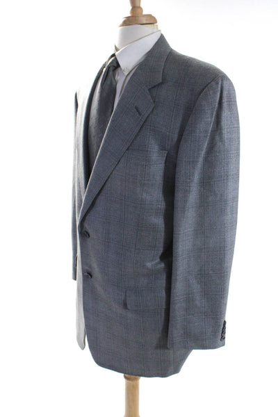 Hickey Freeman Mens Gray Wool Silk Plaid Two Button Long Sleeve Blazer Size 43L