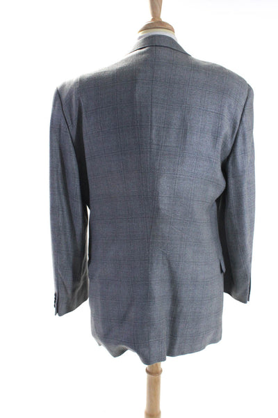 Hickey Freeman Mens Gray Wool Silk Plaid Two Button Long Sleeve Blazer Size 43L