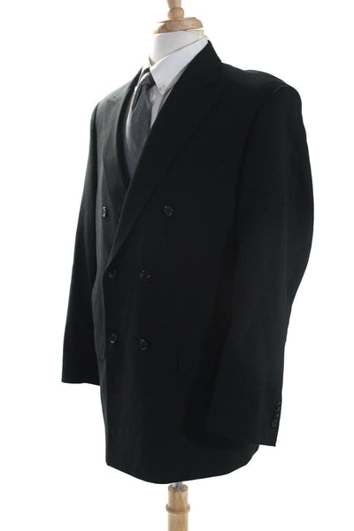 Paul Fredrick Mens Black Wool Double Breasted Long Sleeve Blazer Size 43R