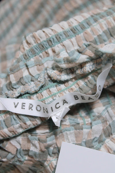 Veronica Beard Ruffle Trim Smocked Plaid Mini Dress Green Size 0