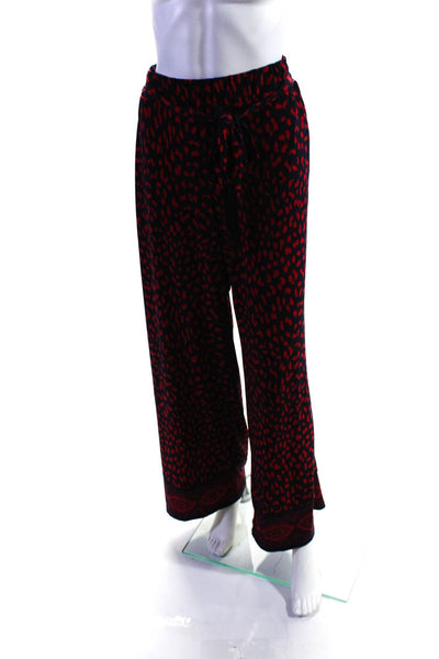 Michael Michael Kors Womens High Rise Leopard Print Pants Blue Red Size L