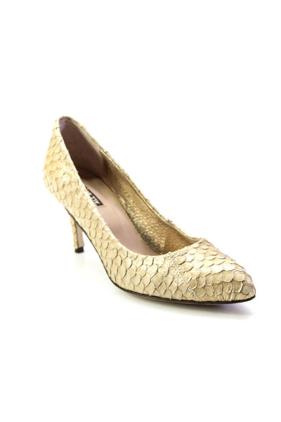 All Black Womens Snakeskin Pointed Toe Pumps Beige Size 9.5