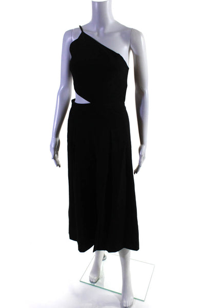 Michelle Mason Womens One Shoulder Cutout Bodice Crop Jumpsuit Black Size 2
