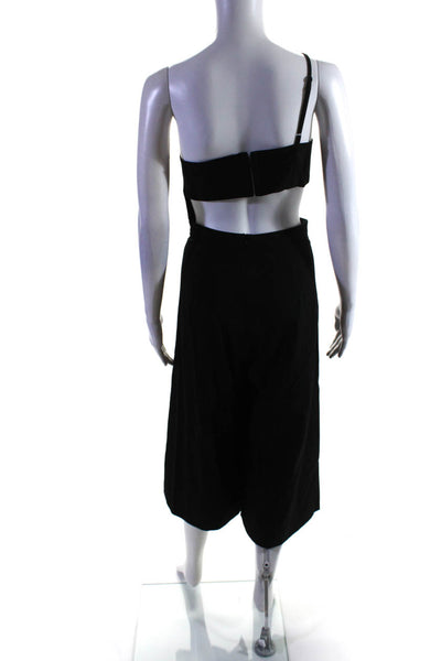Michelle Mason Womens One Shoulder Cutout Bodice Crop Jumpsuit Black Size 2