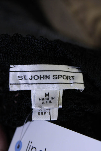 St. John Sport Womens Short Sleeve V Neck Open Knit Top Black Size Medium