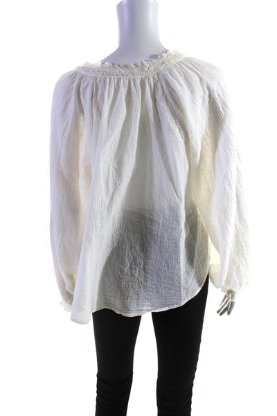Free People Womens Long Sleeve Lace Trim High Low Top White Cotton Size Small