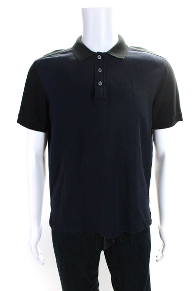 ATM Mens Navy Black Cotton Color Block Collar Short Sleeve Polo Shirt Size M