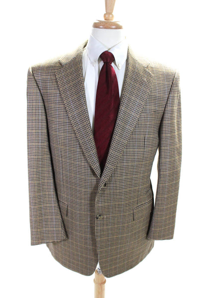 Hickey Freeman Mens Brown Silk Wool Houndstooth Two Button Blazer Size 42R