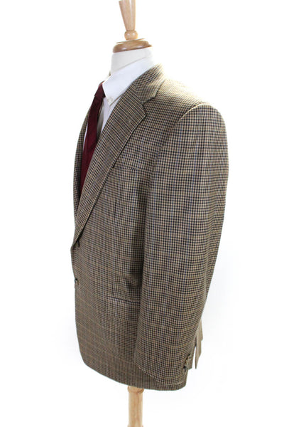 Hickey Freeman Mens Brown Silk Wool Houndstooth Two Button Blazer Size 42R