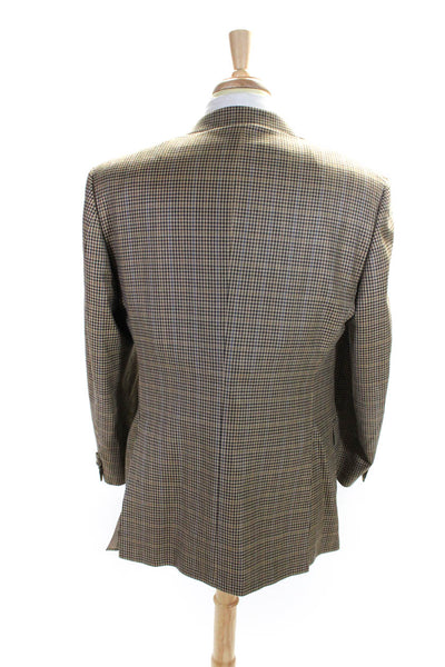 Hickey Freeman Mens Brown Silk Wool Houndstooth Two Button Blazer Size 42R