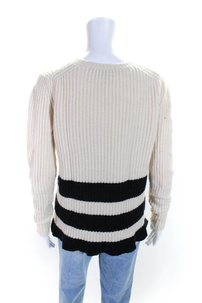 Vince Womens Cream Black Wool Striped Crew Neck Pullover Sweater Top Size S
