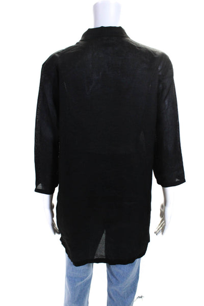 Ys Womens Long Sleeves Collared Button Down Shirt Black Size Small