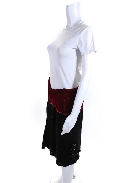 Ys By Yohji Yamamoto Womens Knee Length A Line Skirt Red Black Wool Size 3