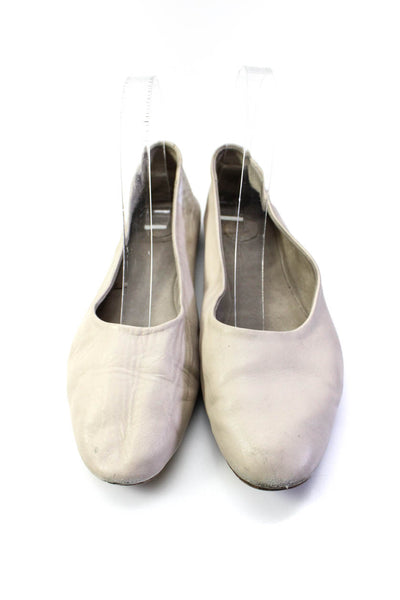 Massimo Dutti Womens Leather Round Toe Slip On Flats Beige Size 37 7