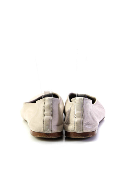 Massimo Dutti Womens Leather Round Toe Slip On Flats Beige Size 37 7