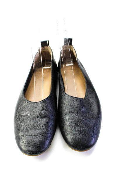 Everlane Womens Textured Leather Round Toe Pull On Flats Black Size 6.5L