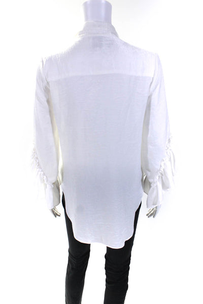 Misa Womens Satin Ruffled Long Sleeve Button Down Blouse Top White Size XS