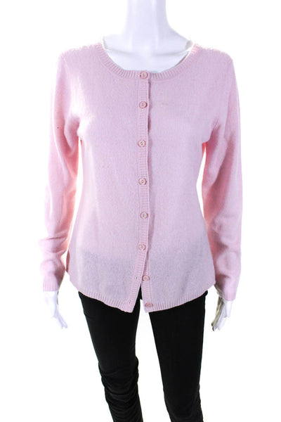 Ainsley Womens Cashmere Buttoned Long Sleeve Round Neck Cardigan Pink Size M