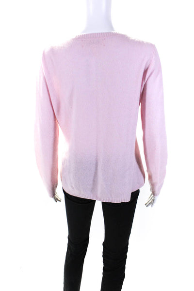 Ainsley Womens Cashmere Buttoned Long Sleeve Round Neck Cardigan Pink Size M