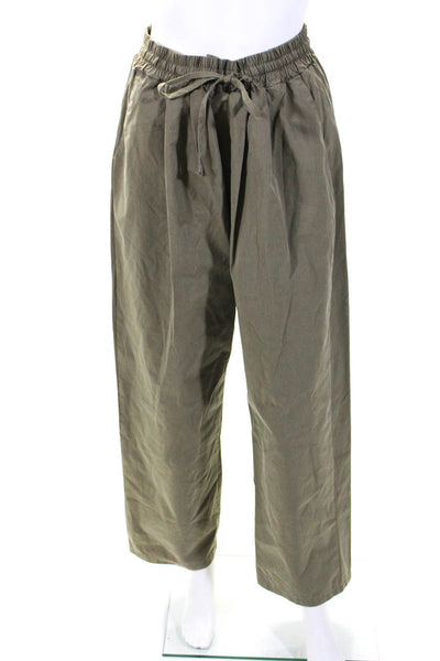 Olivaceous Womens Olive Green Darawstring High Rise Baggy Straight Pants Size L