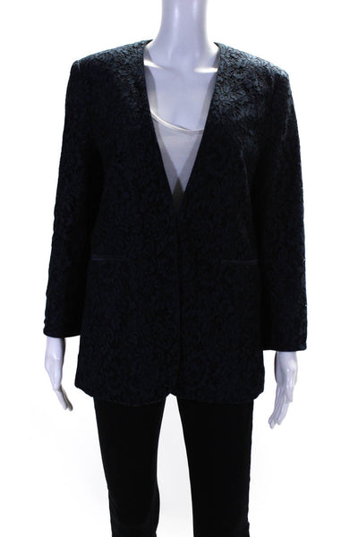 Ed/It Womens Lace Open Front Blazer Jacket Navy Blue Size 4