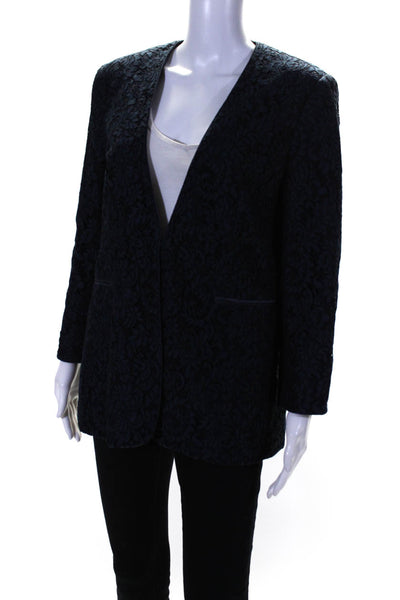 Ed/It Womens Lace Open Front Blazer Jacket Navy Blue Size 4