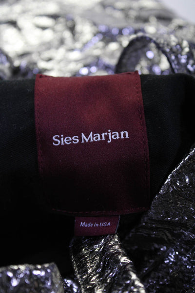 Sies Marjan Womens Double Handle Medium Crinkled Tote Handbag Silver Tone