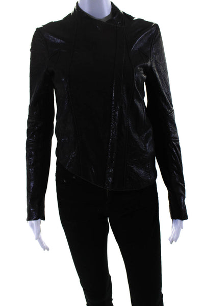 Helmut Lang Womens Front Zip Crew Neck Leather Jacket Black Size Small