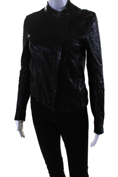 Helmut Lang Womens Front Zip Crew Neck Leather Jacket Black Size Small