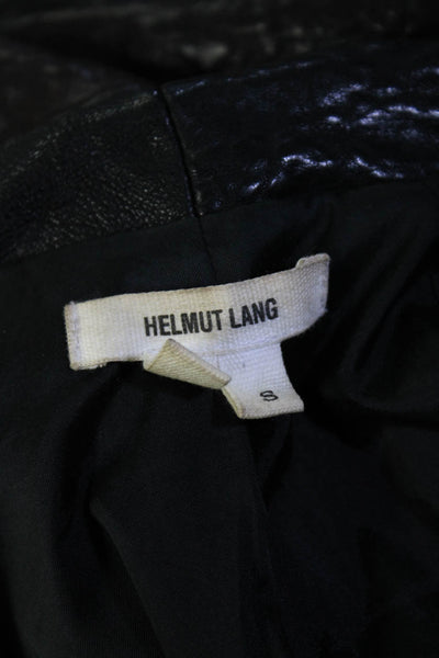 Helmut Lang Womens Front Zip Crew Neck Leather Jacket Black Size Small