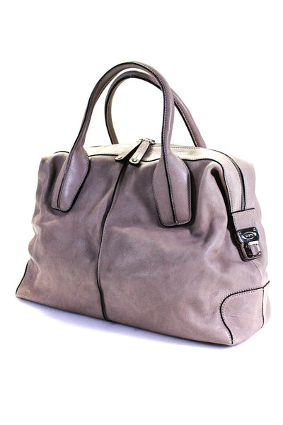 Tods Womens Leather Tow Way Strap Zip Around Satchel Taupe Large Handbag