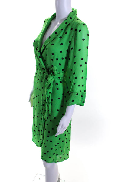 Ganni Womens Polka Dot Long Sleeved V Neck Tied Wrap Dress Green Black Size 34