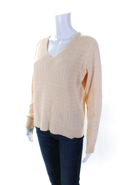 Tehama Nancy Haley Womens Cream Cable Knit V-Neck Pullover Sweater Top Size M