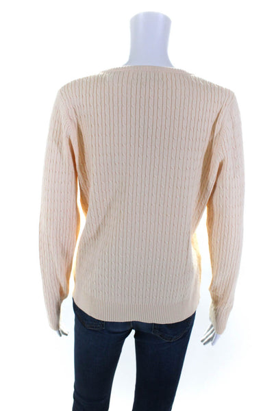 Tehama Nancy Haley Womens Cream Cable Knit V-Neck Pullover Sweater Top Size M