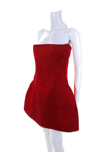 Khaite Womens Bright Red Linen Strapless Mini Fit & Flare Dress Size 6